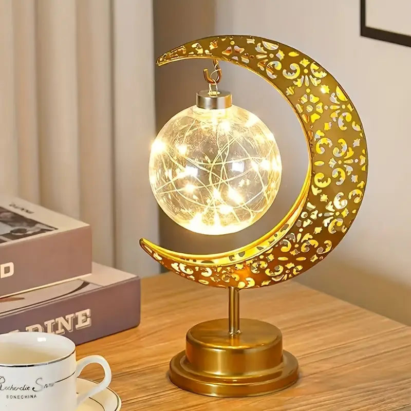 Golden Crescent Moon & Star LED Lamp