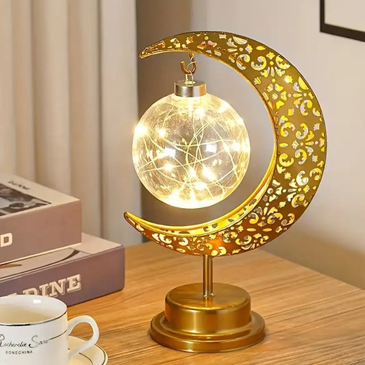 Golden Crescent Moon & Star LED Lamp