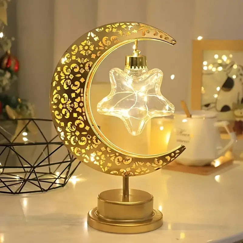 Golden Crescent Moon & Star LED Lamp
