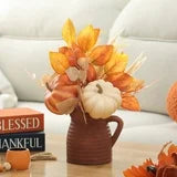 Pumpkins & Fall Foliage in Milk Jar Tabletop Decor