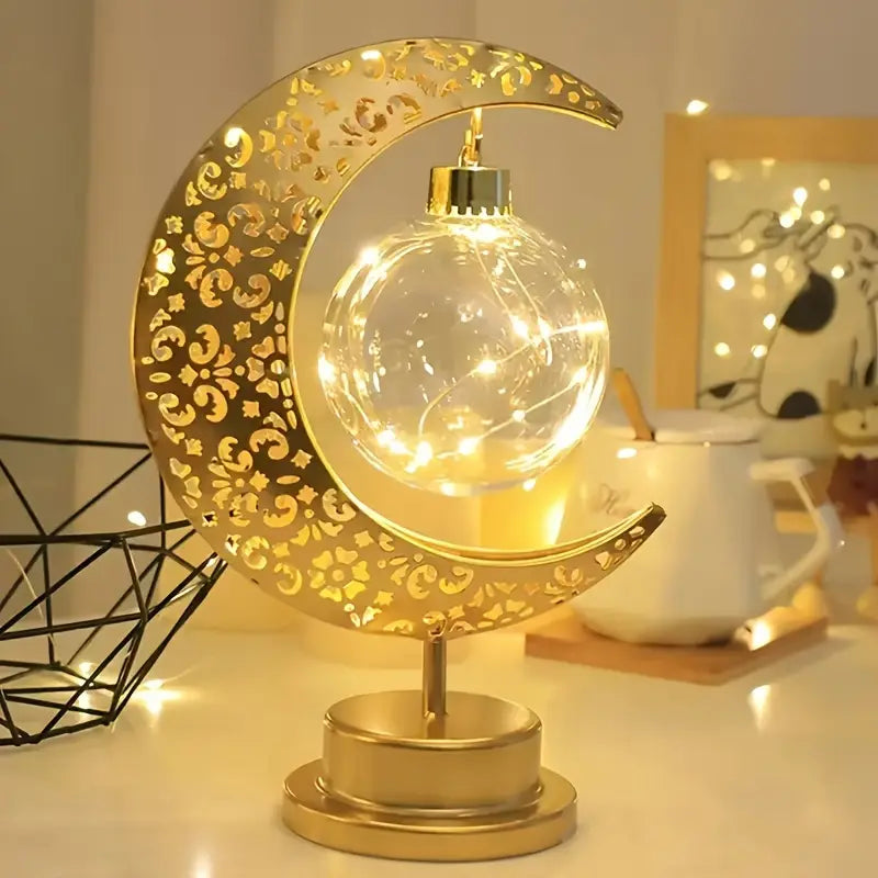 Golden Crescent Moon & Star LED Lamp