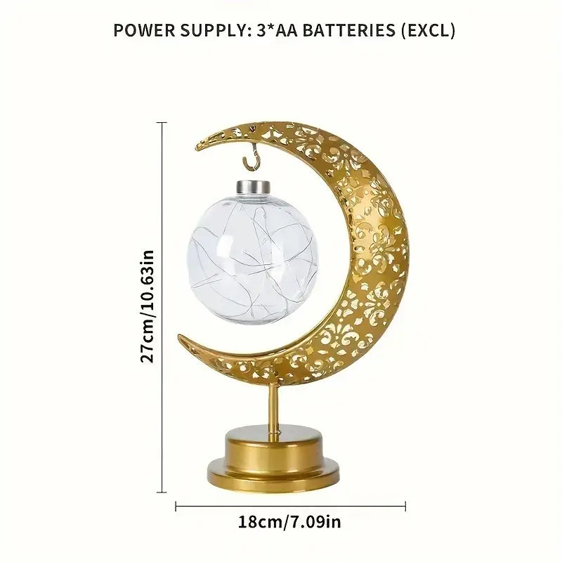 Golden Crescent Moon & Star LED Lamp