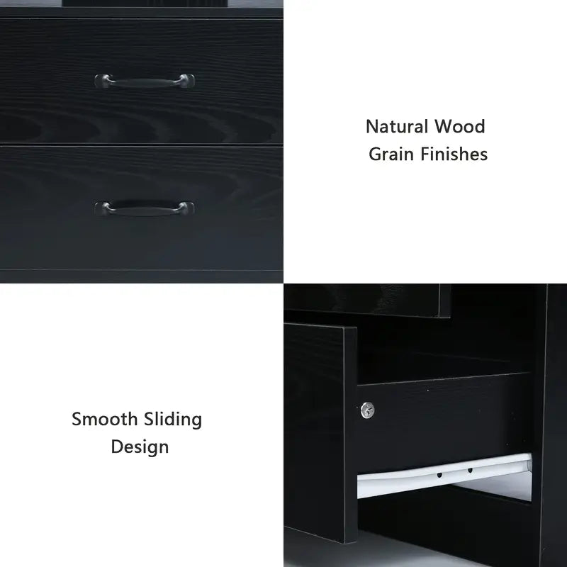 Modern Black Nightstand with Charging Station & LED Light,