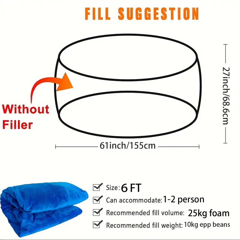 6ft Machine Washable Soft & Fluffy Faux Fur Bean Bag Chair Cover-Grey & Blue