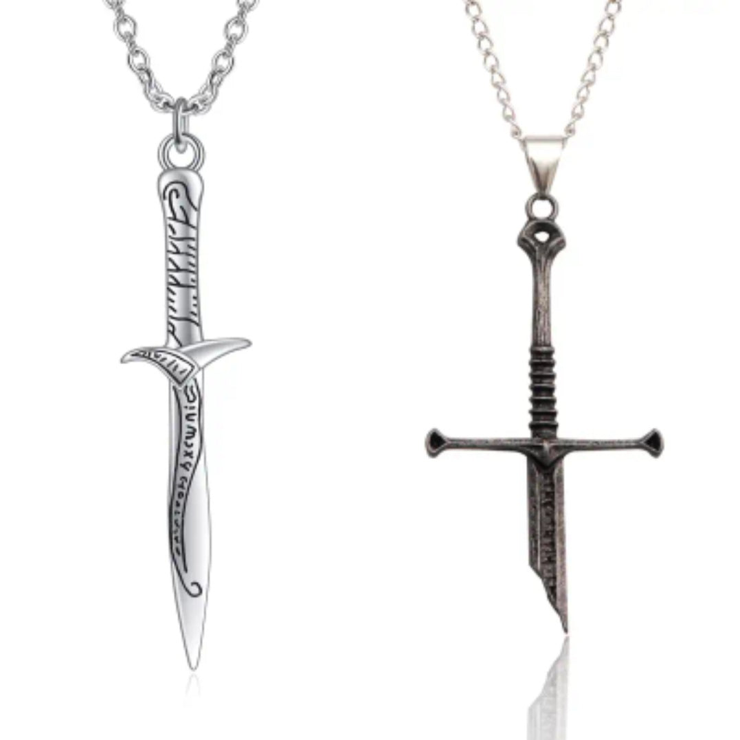 Gift Box 2pcs Nazir Broken Sword Necklace and Bilbo Baggins' Ring Pendant