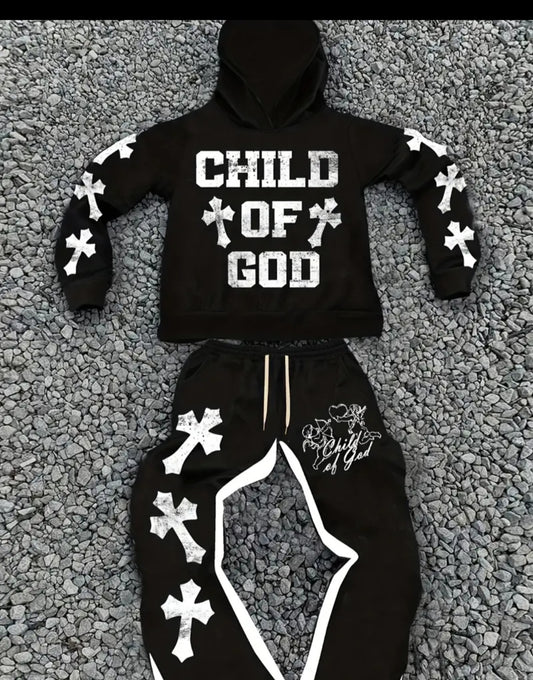 Men's Casual Trendy "Youngsters OF GOD" Print Hoodie & Sweatpants Set.