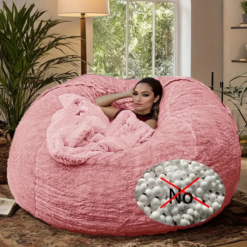 6ft Machine Washable Soft & Fluffy Faux Fur Bean Bag Chair Cover-Grey & Blue