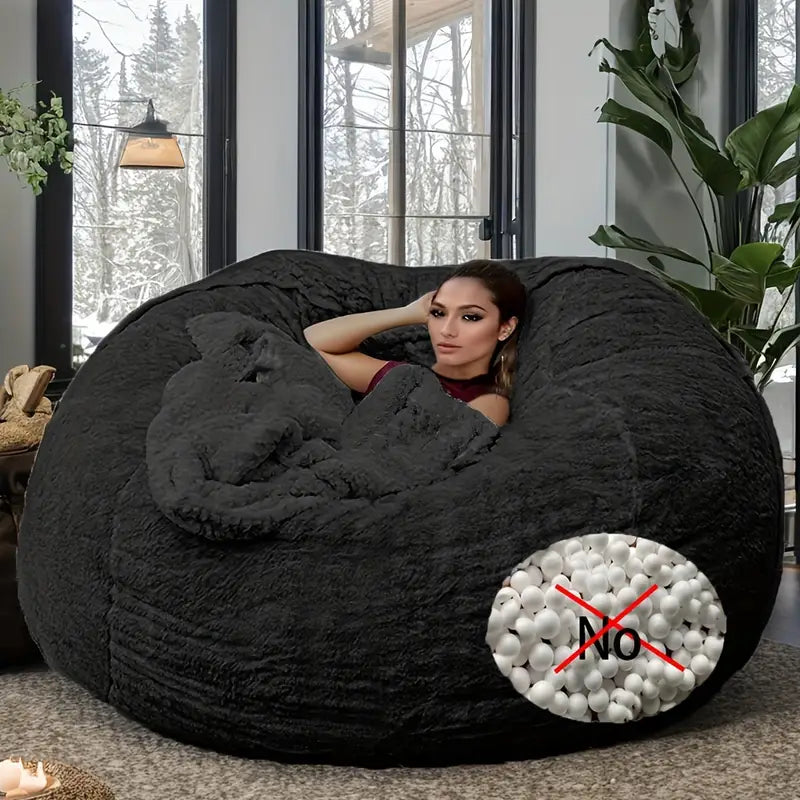 6ft Machine Washable Soft & Fluffy Faux Fur Bean Bag Chair Cover-Grey & Blue