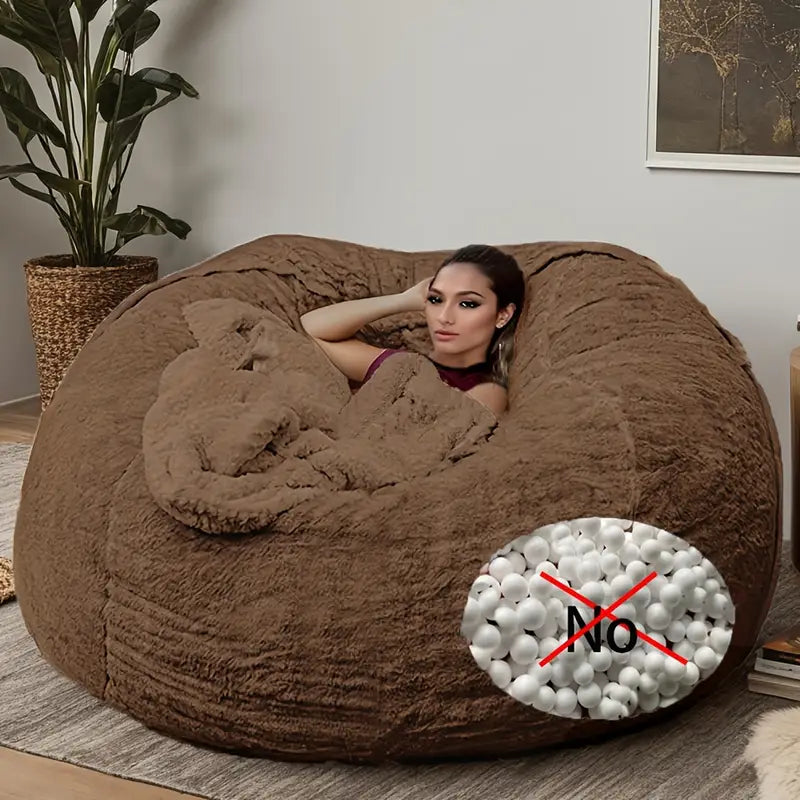 6ft Machine Washable Soft & Fluffy Faux Fur Bean Bag Chair Cover-Grey & Blue