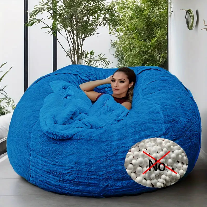 6ft Machine Washable Soft & Fluffy Faux Fur Bean Bag Chair Cover-Grey & Blue