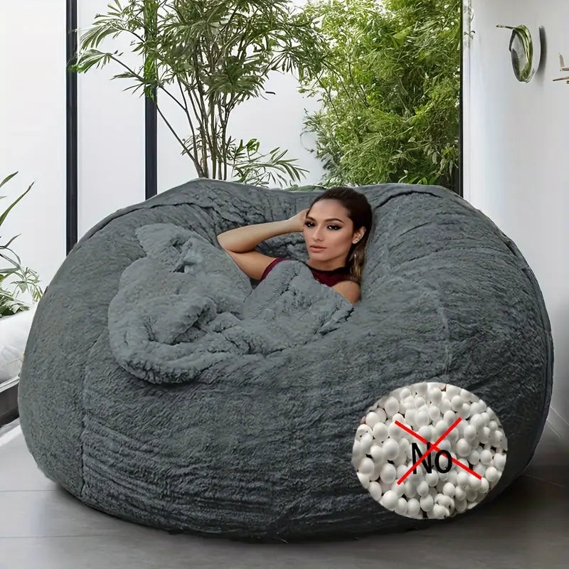 6ft Machine Washable Soft & Fluffy Faux Fur Bean Bag Chair Cover-Grey & Blue