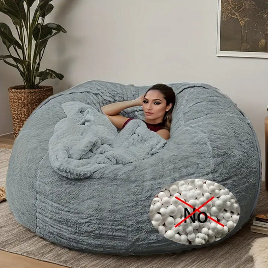 6ft Machine Washable Soft & Fluffy Faux Fur Bean Bag Chair Cover-Grey & Blue