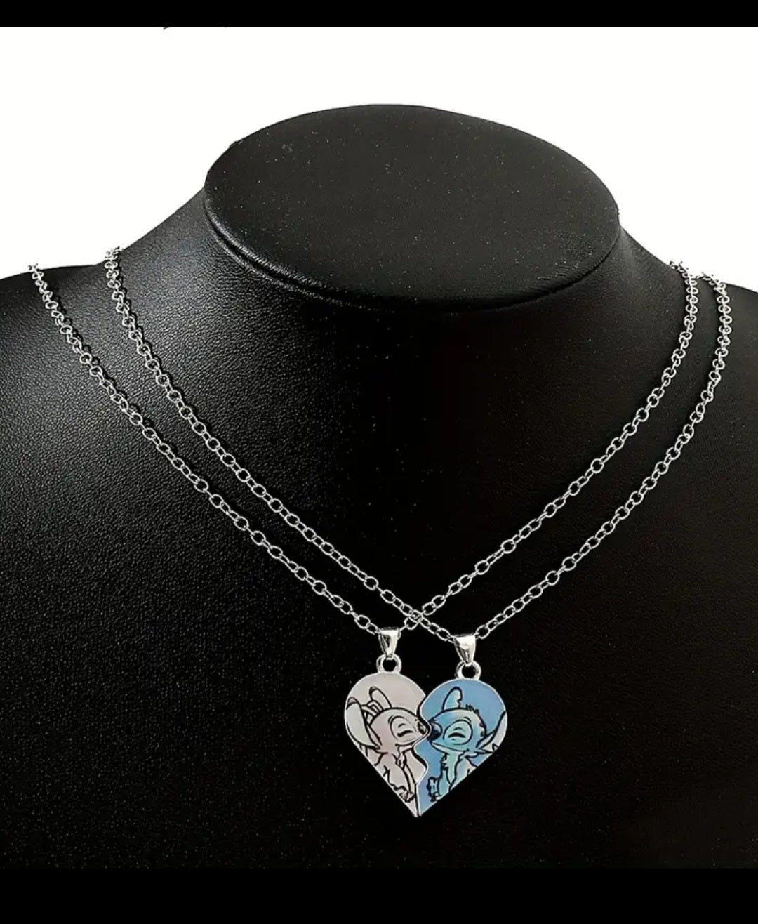 Colorful Cartoon Pendant Chain - Stitch & Angel Heart-Shaped Zinc Alloy Necklace for Couples, Ideal for Valentine's Day & Football Holidays, Cute Pendan