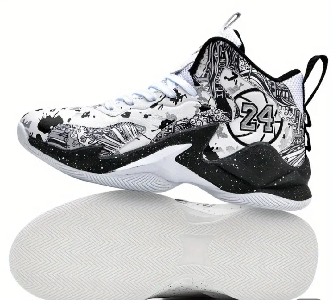 Men's Stylish Purple & Golden Pattern High-Top Basketball Sneakers - Breathable, Non-Slip, Shock-Absorbing Footwear with Cushioned Insole for Running, Walking, and Sports, Outdoor Shoes | Laceup Closure