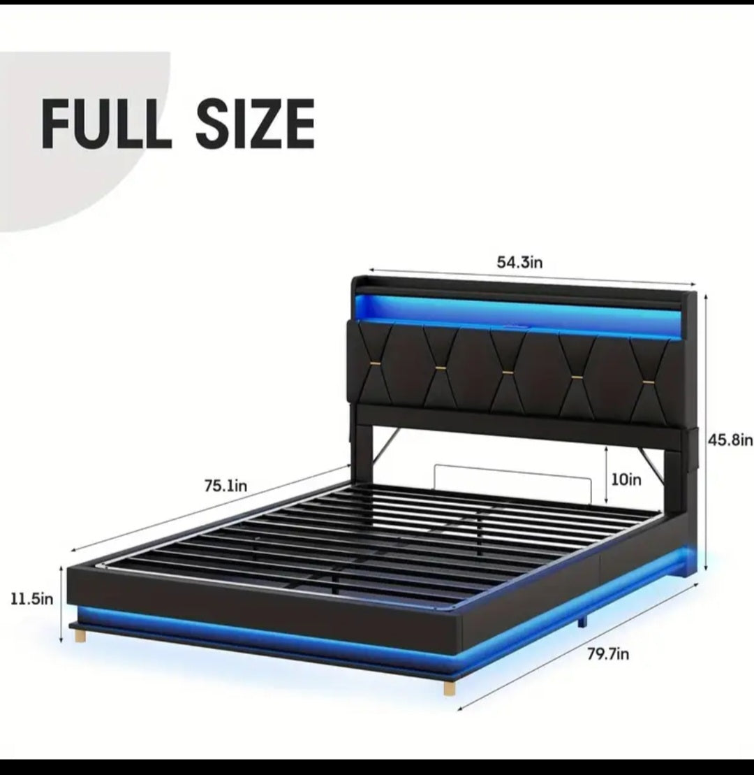 Fameill Modern Lift Up Storage Bed Frame with Charging Station (USB/Outlet), Underbed Storage Platform Bed, Noise-Free Heavy-Duty Hardwood/Metal Frame.