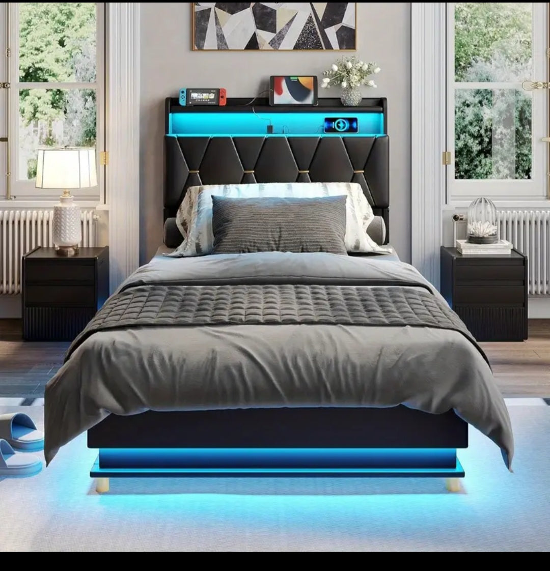 Fameill Modern Lift Up Storage Bed Frame with Charging Station (USB/Outlet), Underbed Storage Platform Bed, Noise-Free Heavy-Duty Hardwood/Metal Frame.