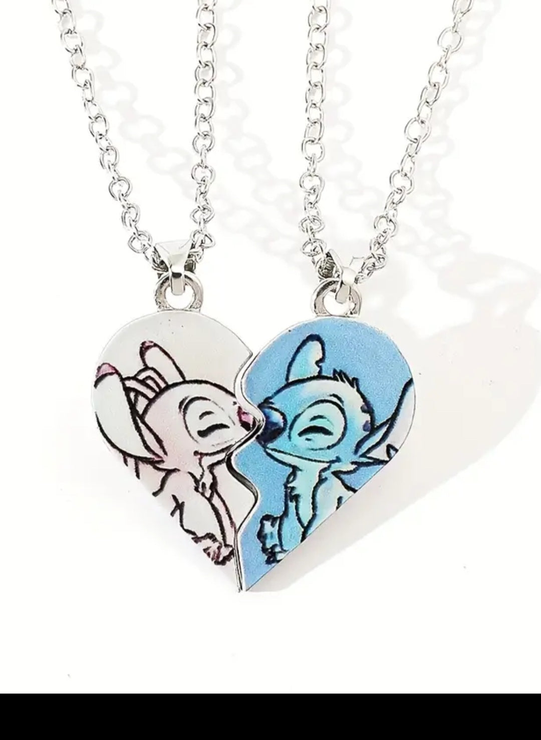 Colorful Cartoon Pendant Chain - Stitch & Angel Heart-Shaped Zinc Alloy Necklace for Couples, Ideal for Valentine's Day & Football Holidays, Cute Pendan
