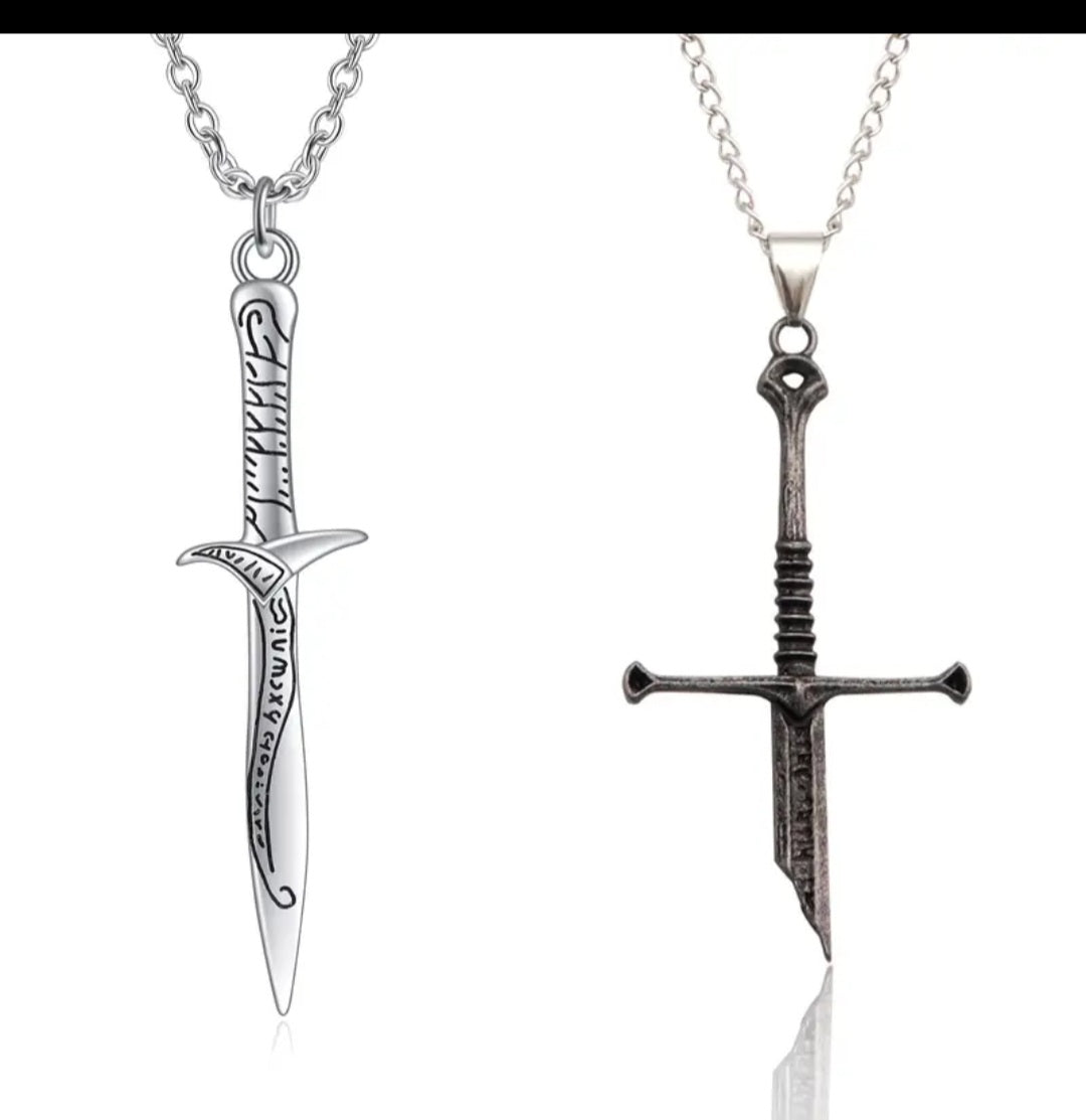 Gift Box 2pcs Nazir Broken Sword Necklace and Bilbo Baggins' Ring Pendant