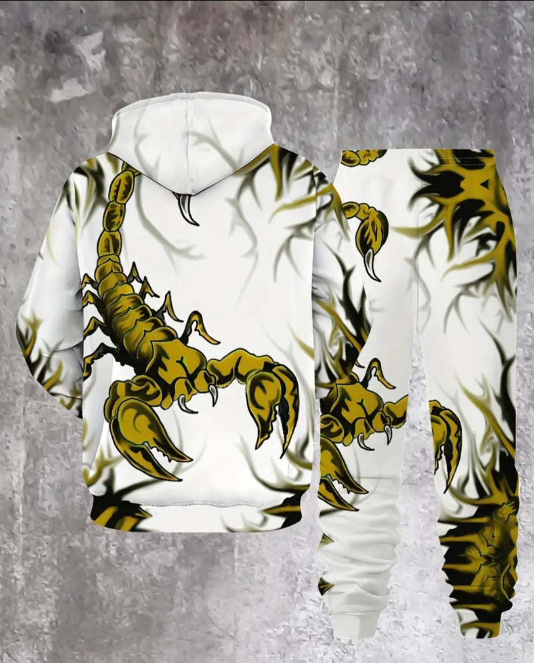 [Machine Washable] Men's Scorpion Print Hoodie & Sweatpants Set - Polyester Casual Outfit for Spring/Fall, Winter - Machine Washable 2pcs Set