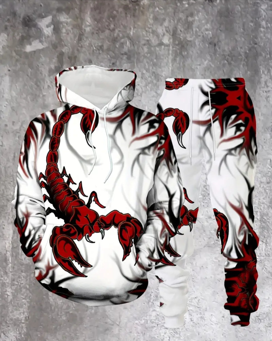 [Machine Washable] Men's Scorpion Print Hoodie & Sweatpants Set - Polyester Casual Outfit for Spring/Fall, Winter - Machine Washable 2pcs Set