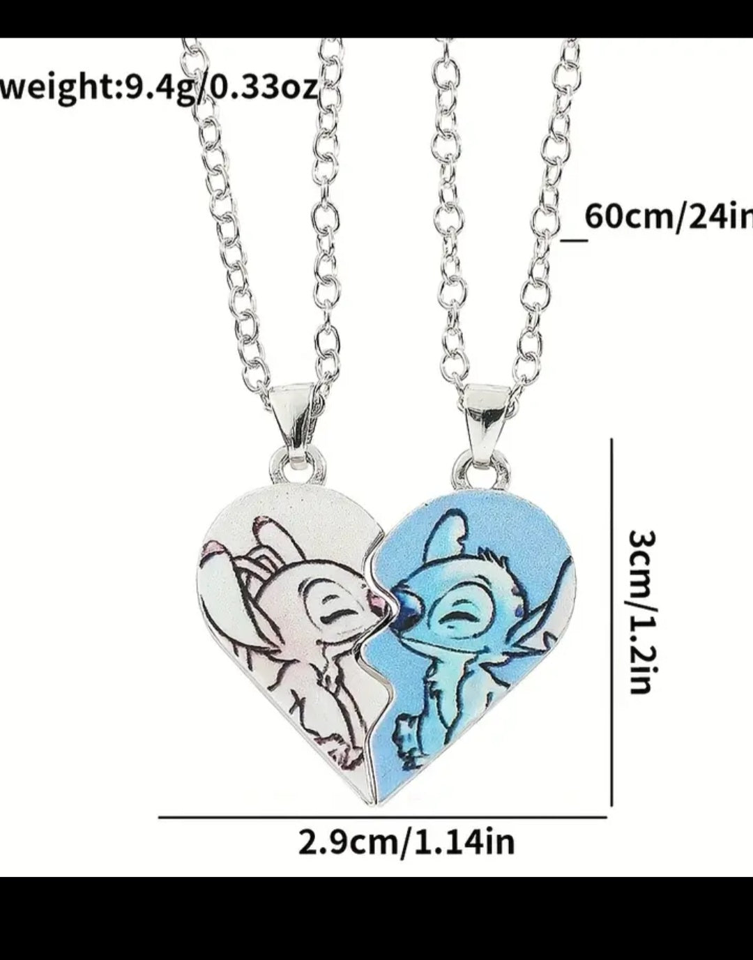 Colorful Cartoon Pendant Chain - Stitch & Angel Heart-Shaped Zinc Alloy Necklace for Couples, Ideal for Valentine's Day & Football Holidays, Cute Pendan