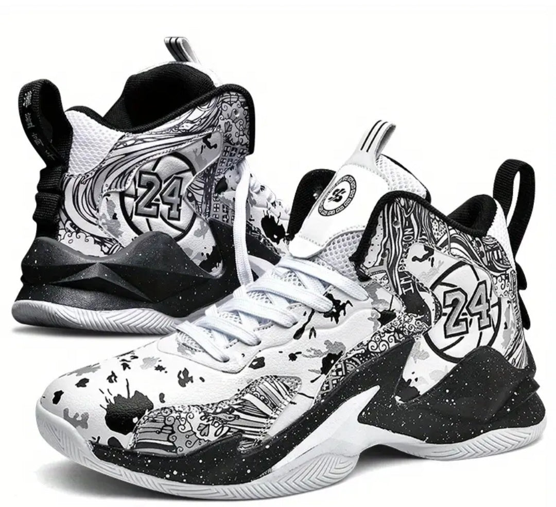 Men's Stylish Purple & Golden Pattern High-Top Basketball Sneakers - Breathable, Non-Slip, Shock-Absorbing Footwear with Cushioned Insole for Running, Walking, and Sports, Outdoor Shoes | Laceup Closure