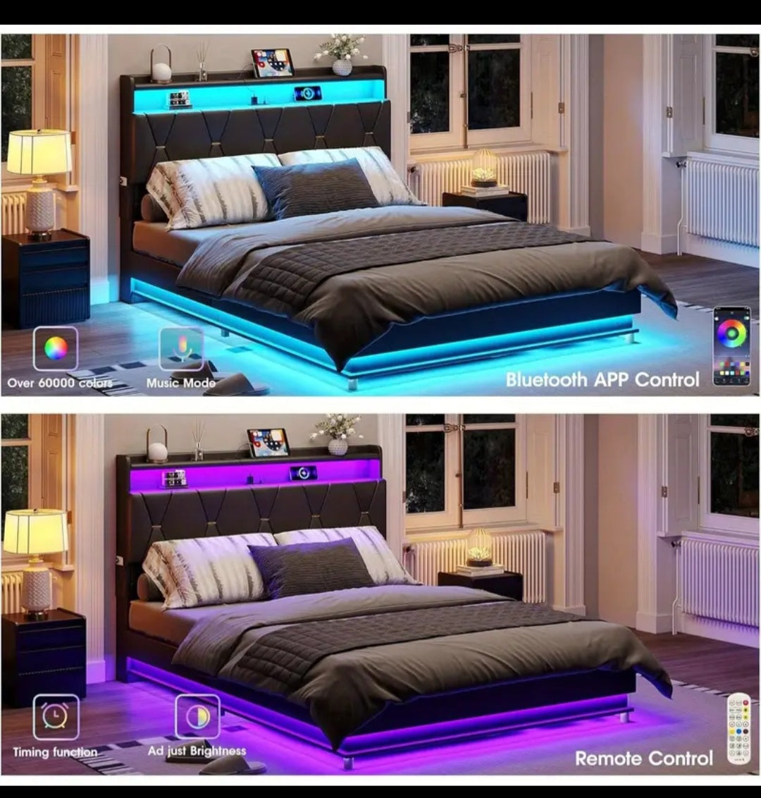 Fameill Modern Lift Up Storage Bed Frame with Charging Station (USB/Outlet), Underbed Storage Platform Bed, Noise-Free Heavy-Duty Hardwood/Metal Frame.