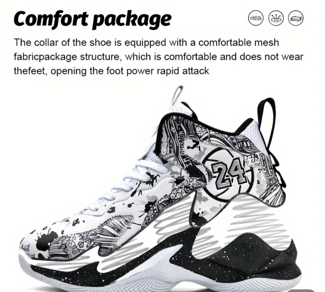 Men's Stylish Purple & Golden Pattern High-Top Basketball Sneakers - Breathable, Non-Slip, Shock-Absorbing Footwear with Cushioned Insole for Running, Walking, and Sports, Outdoor Shoes | Laceup Closure