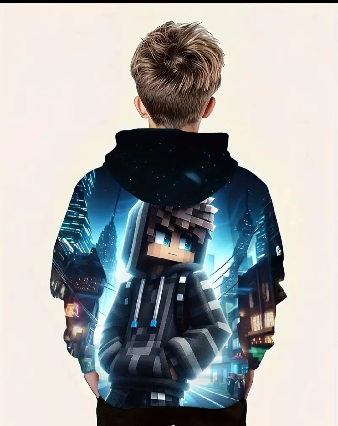 Hooded Building Blocks Boy Cartoon Print, Boy's Casual Comfy Long Sleeve Pullover Hoodies For Daily And Outdoor Wear, Spring And Autumn Top
