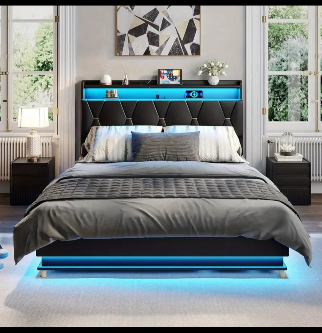 Fameill Modern Lift Up Storage Bed Frame with Charging Station (USB/Outlet), Underbed Storage Platform Bed, Noise-Free Heavy-Duty Hardwood/Metal Frame.