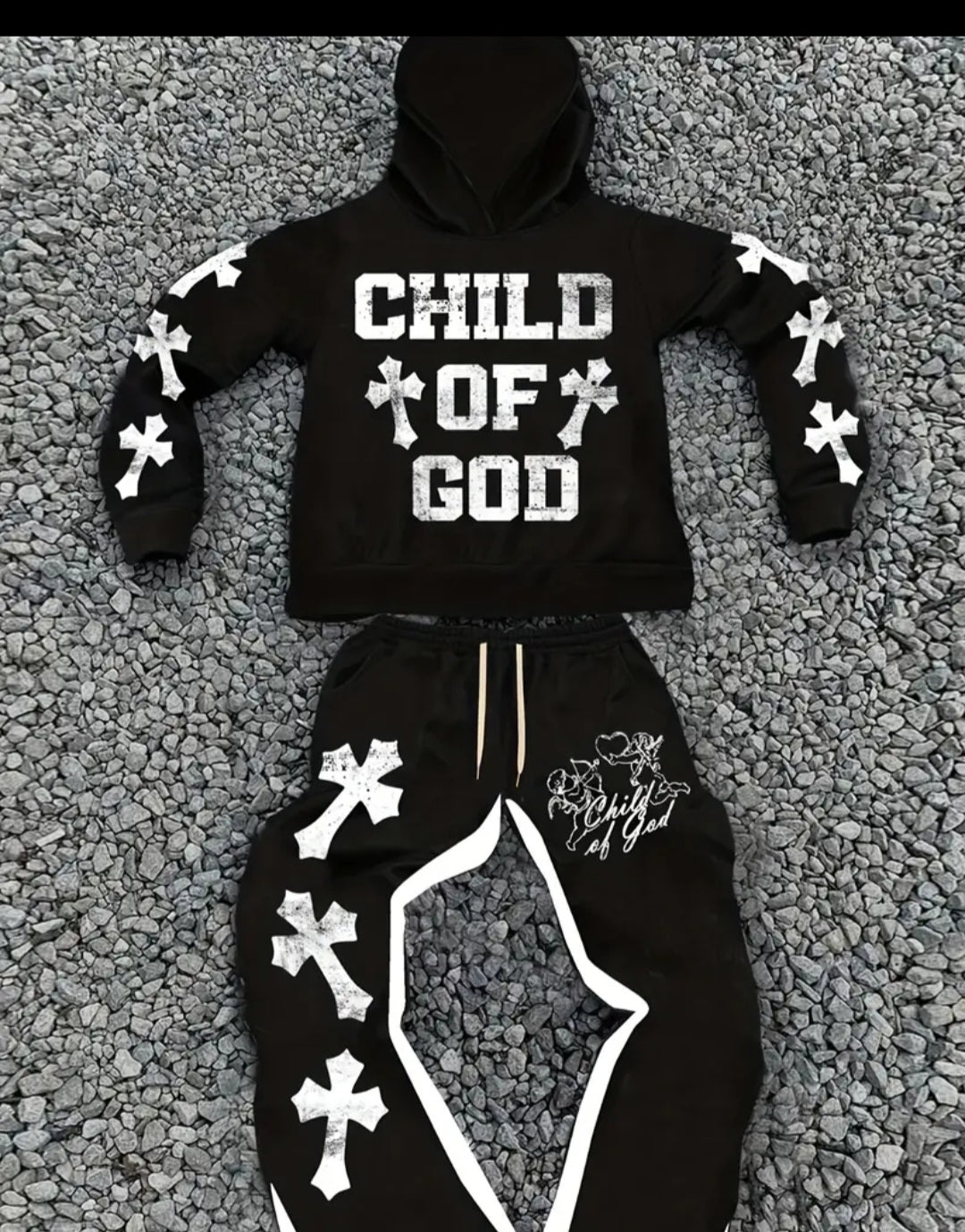 Men's Casual Trendy "Youngsters OF GOD" Print Hoodie & Sweatpants Set.