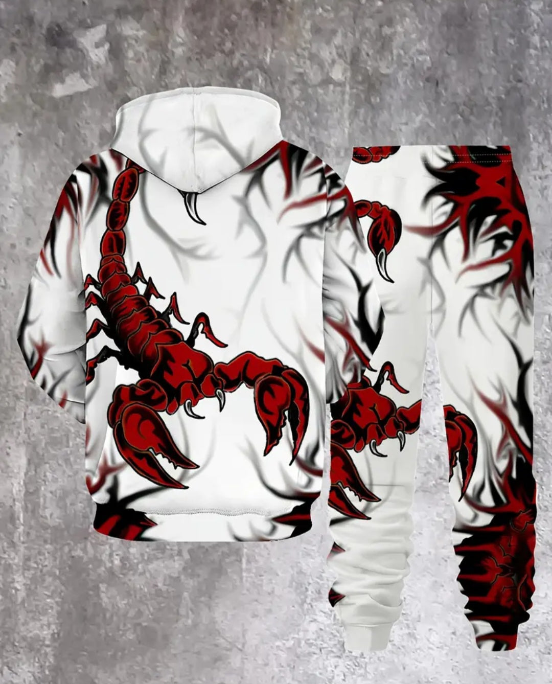 [Machine Washable] Men's Scorpion Print Hoodie & Sweatpants Set - Polyester Casual Outfit for Spring/Fall, Winter - Machine Washable 2pcs Set